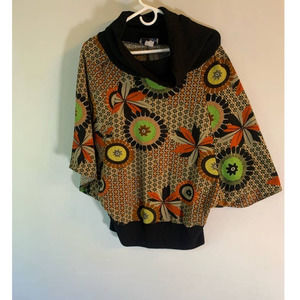 Trac brown batwing sleeve African print sweater M/L